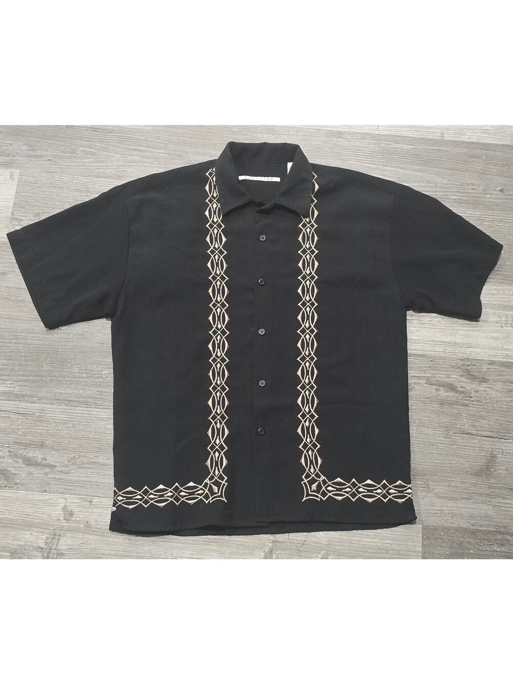 Linea Dome Black Pattered Short Sleeve Button Up Collared Dress Shirt
